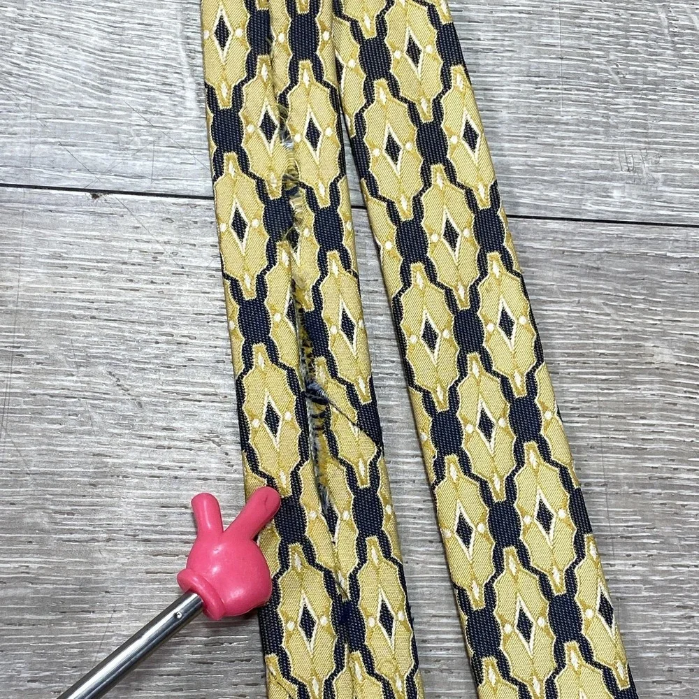 VINTAGE Charvet Tie Mens Gold Black Geometric Diamond Jacquard Polyester‎ 90s